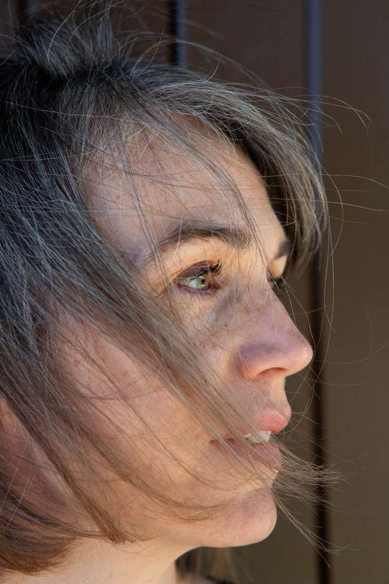 Young woman with silver hair