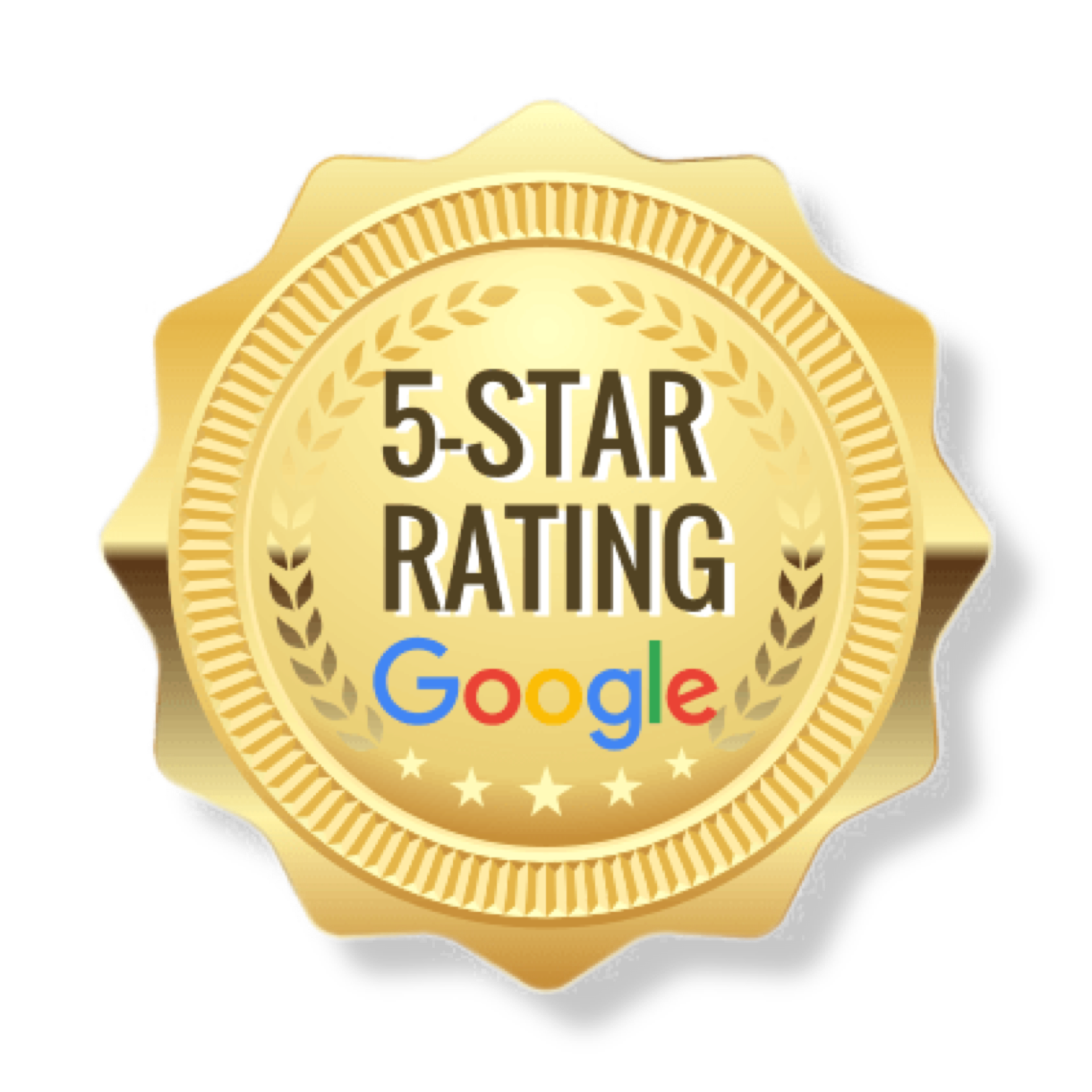 Gold 5-star rating badge with 