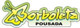 Logotipo da Pousada Borboleta, em formato de borboleta estilizada, nas cores verde e amarela com a palavra 