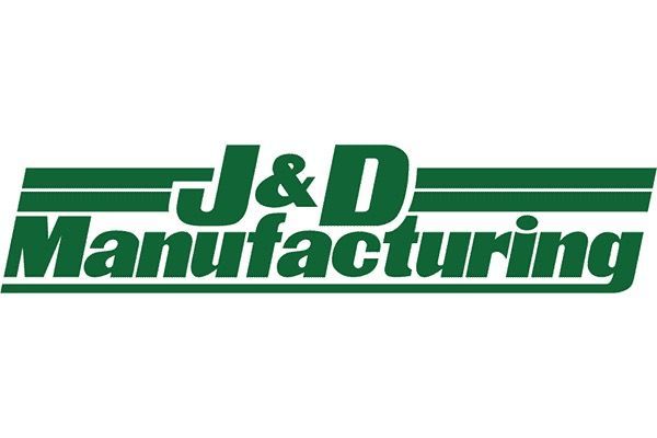 The logo for j & d manufacturing is green and white.