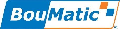 A blue and white logo that says boumatic on it