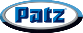 A blue and white patz logo on a white background.
