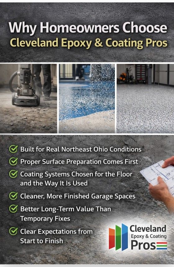 image displaying why homeowners choose Cleveland Epoxy & Coating Pros to improve their garage floors