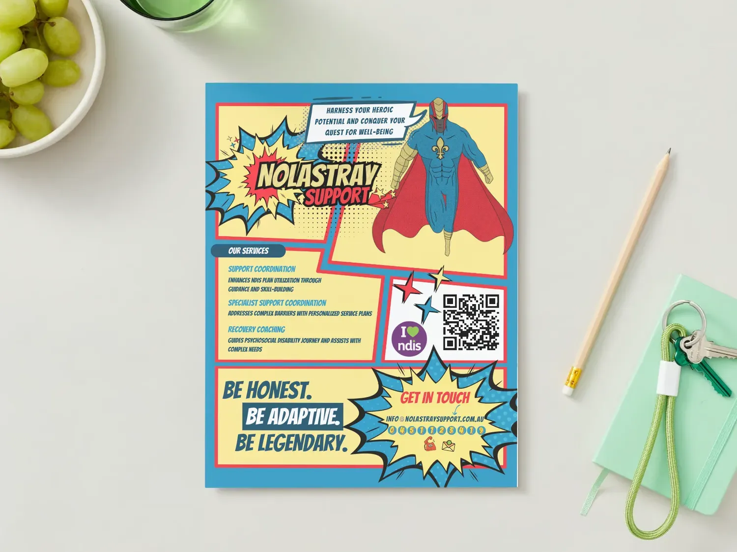 A comic-book style flyer for 