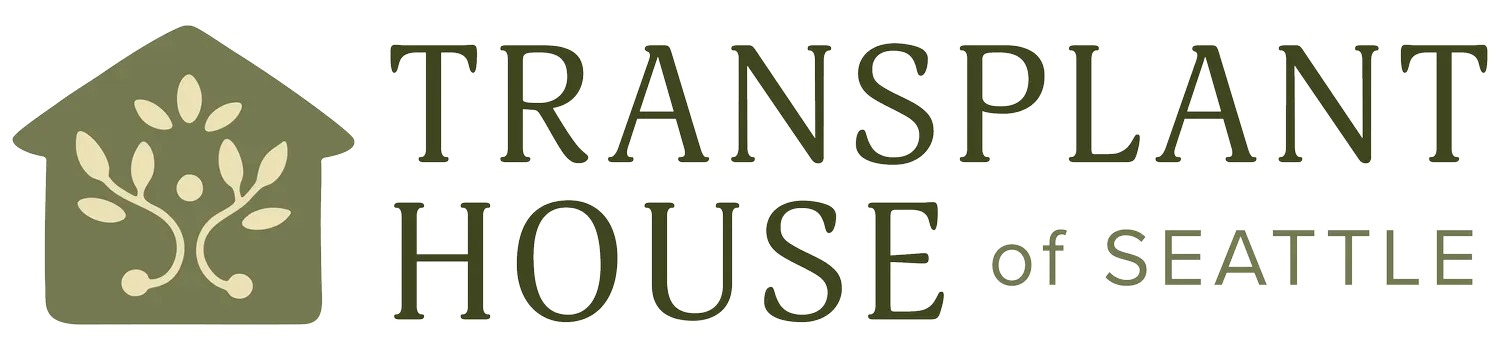 Logo for Transplant House of Seattle, with a green house illustration and text.