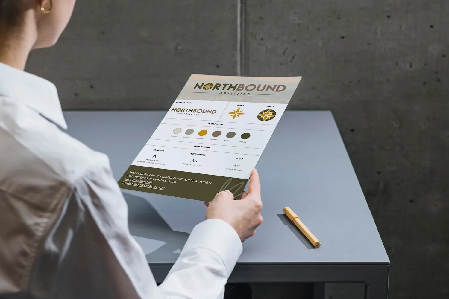 Woman holding a flyer for 