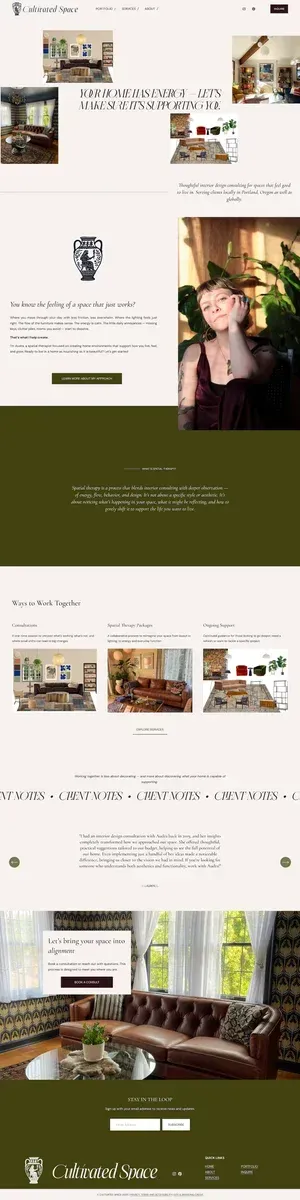A webpage for Calligaris, featuring luxury furniture, room interior photos, a catalog link, and brand logo at the bottom.