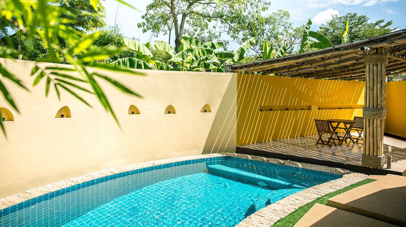 yellow walls swimming pool nature