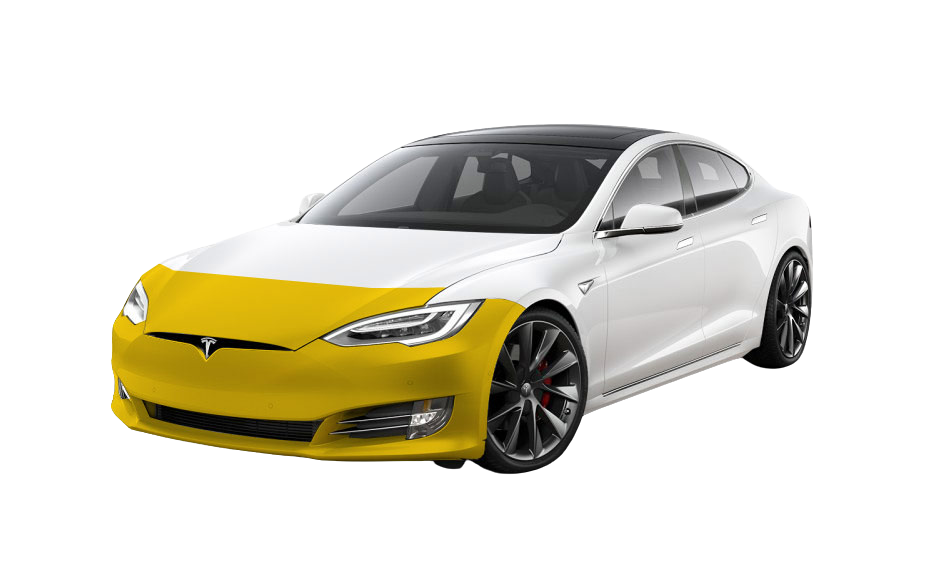 White Tesla car with red highlights on a white background.