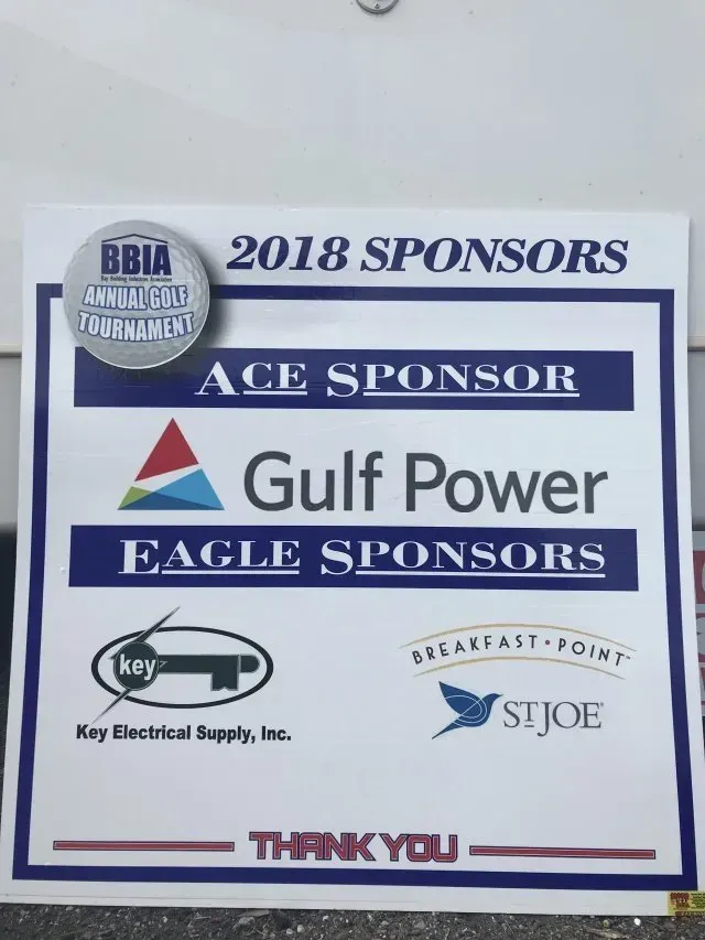 A sign that says 2018 sponsors ace sponsor gulf power eagle sponsors and thank you