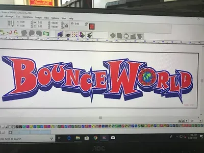 A computer screen with the word bounce world on it