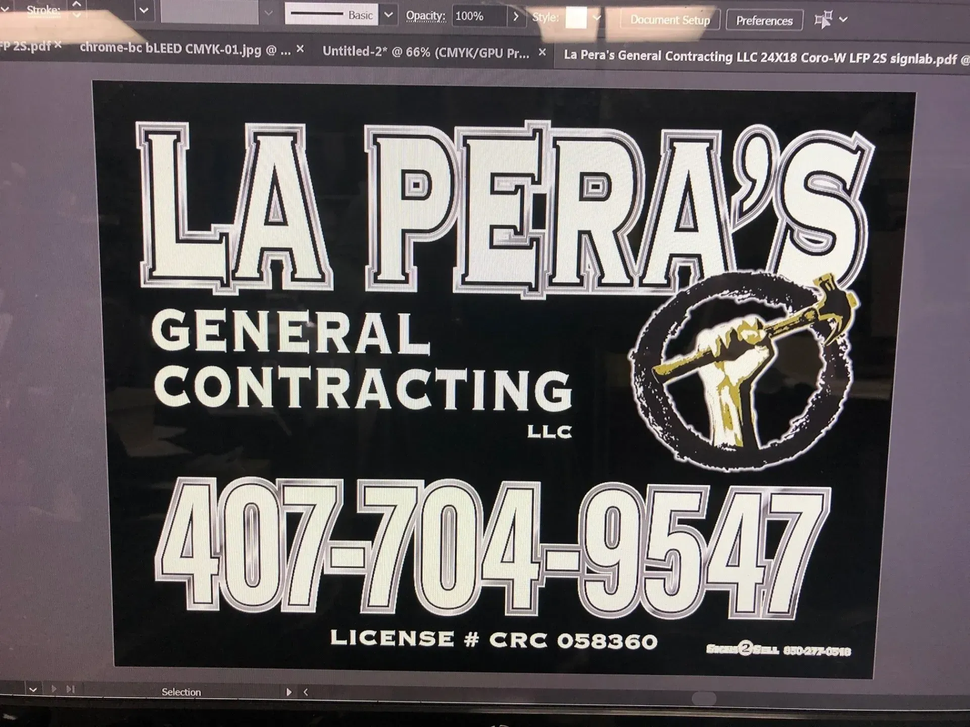 A sign for la pera 's general contracting llc