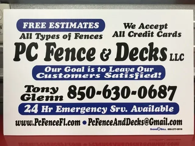 A business card for pc fence and decks llc