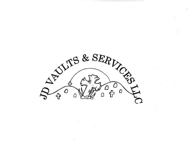 A black and white logo for jd vaults and services llc