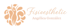 Logotipo de Fisioesthetic de Angélica González, con una silueta dentro de un diseño circular y texto cursivo en color melocotón.