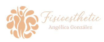 Logotipo de Fisioesthetic de Angélica González, con una silueta dentro de un diseño circular y texto cursivo en color melocotón.