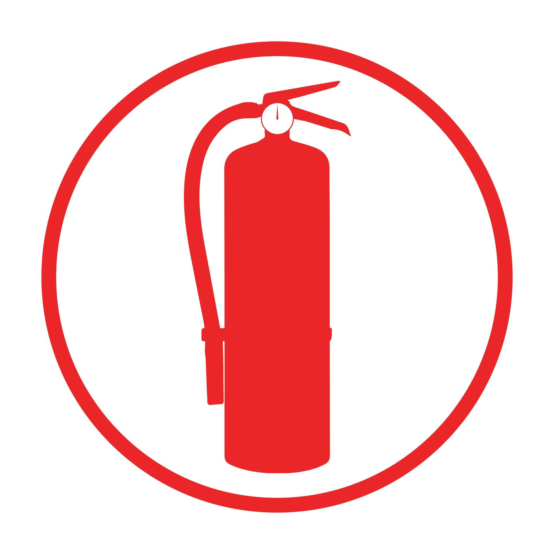 A red fire extinguisher in a red circle on a white background.