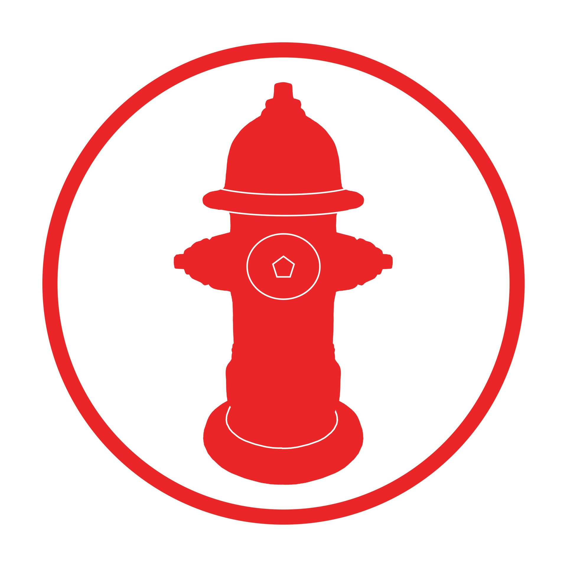 A red fire hydrant is in a red circle on a white background.