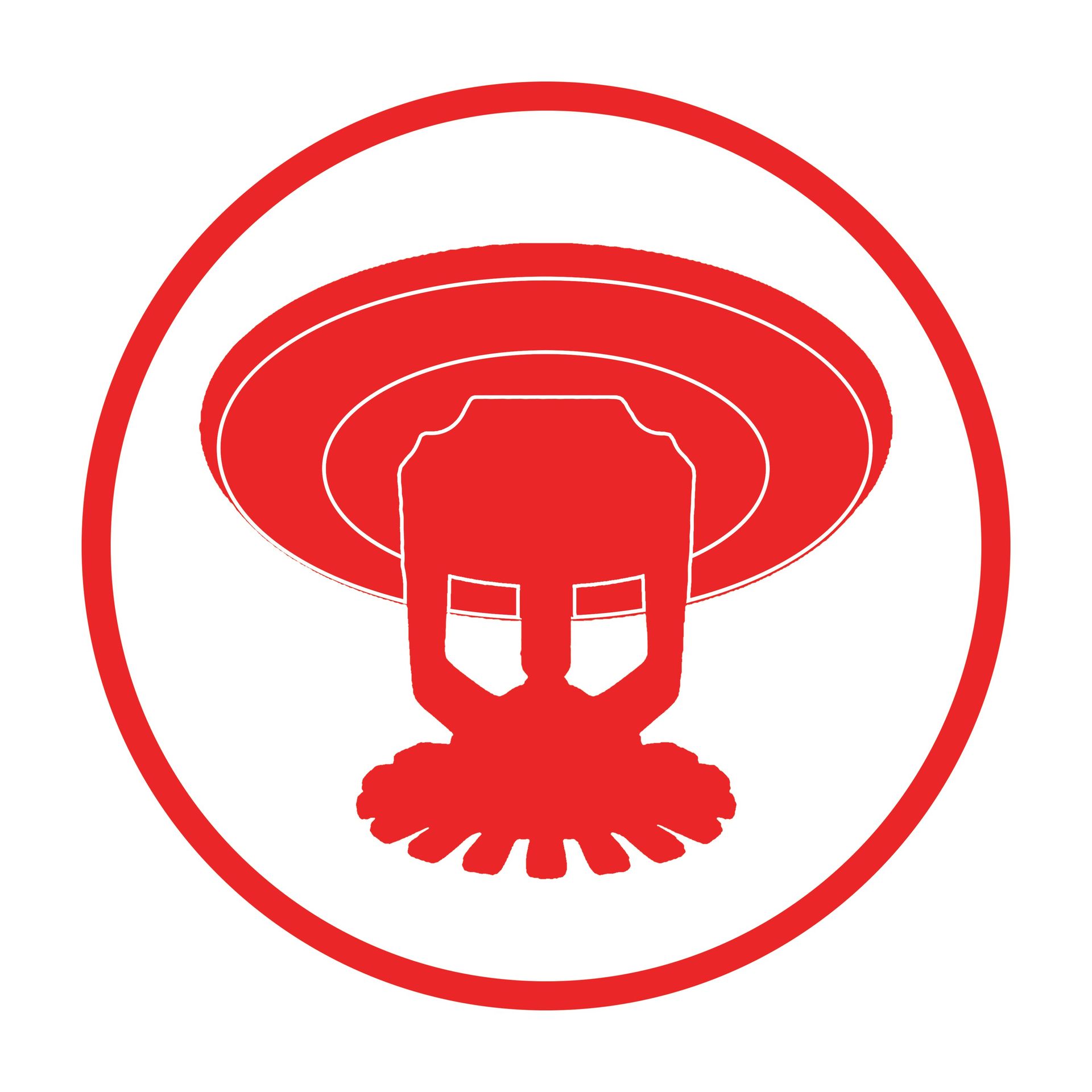A red fire sprinkler icon in a red circle on a white background.