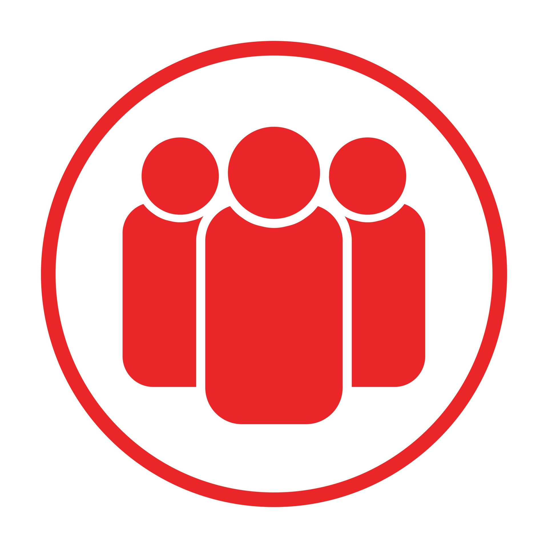 Three people are standing next to each other in a red circle.