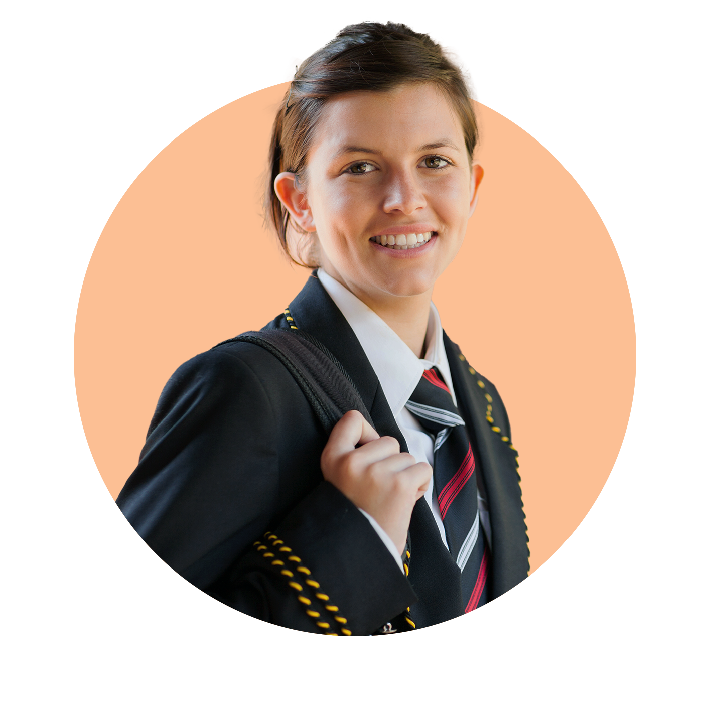 Young teenager in school uniform facing and smiling towards the camera
