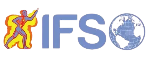 Un logotipo para IFSO con un globo terráqueo en el medio.