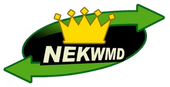 A logo for nekwmd with a crown and two arrows