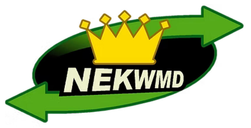 A logo for nek wmd with a crown on it