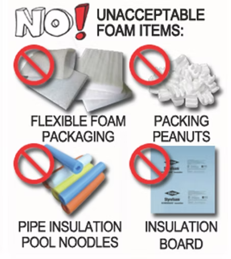 A poster that says no unacceptable foam items
