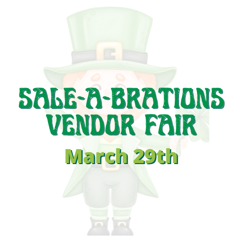 Sale-A-Bration vendor fair graphic with a leprechaun, green text, and the date March 29th.