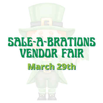 Sale-A-Bration vendor fair graphic with a leprechaun, green text, and the date March 29th.