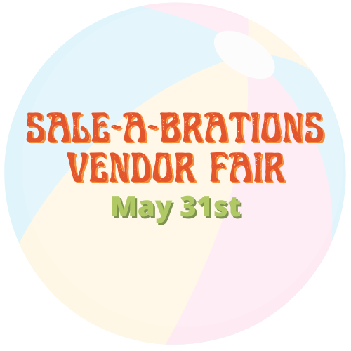 Vendor fair advertisement on a beach ball. Text reads 