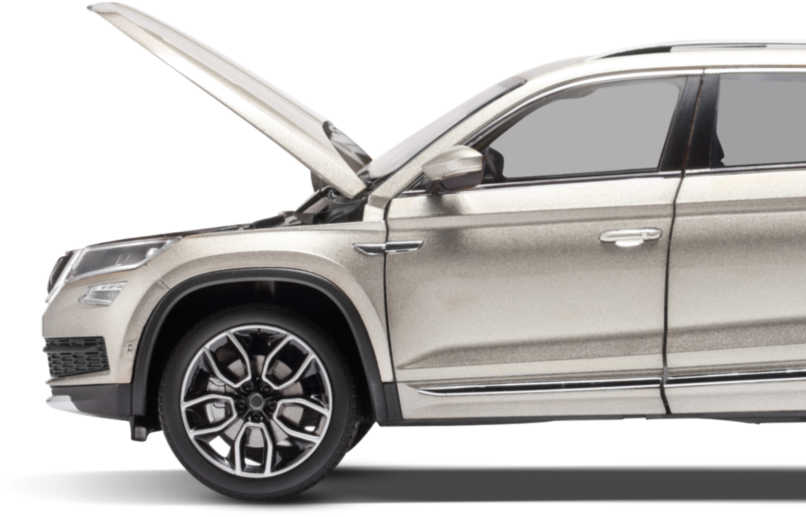 silver car with hood up | Huerta Auto Repair