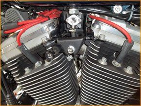The inside of a motorcycle engine