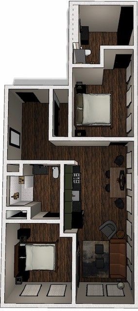 An aerial view of a floor plan of a house.