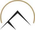 A silhouette of a mountain in a circle on a white background.