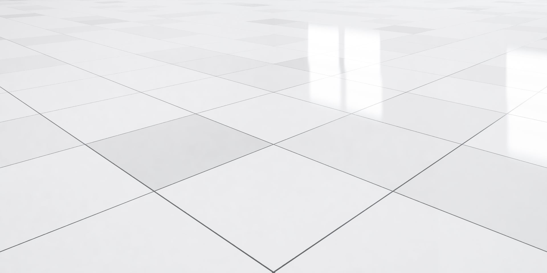 White tiled floor with black dotted lines, perspective view.