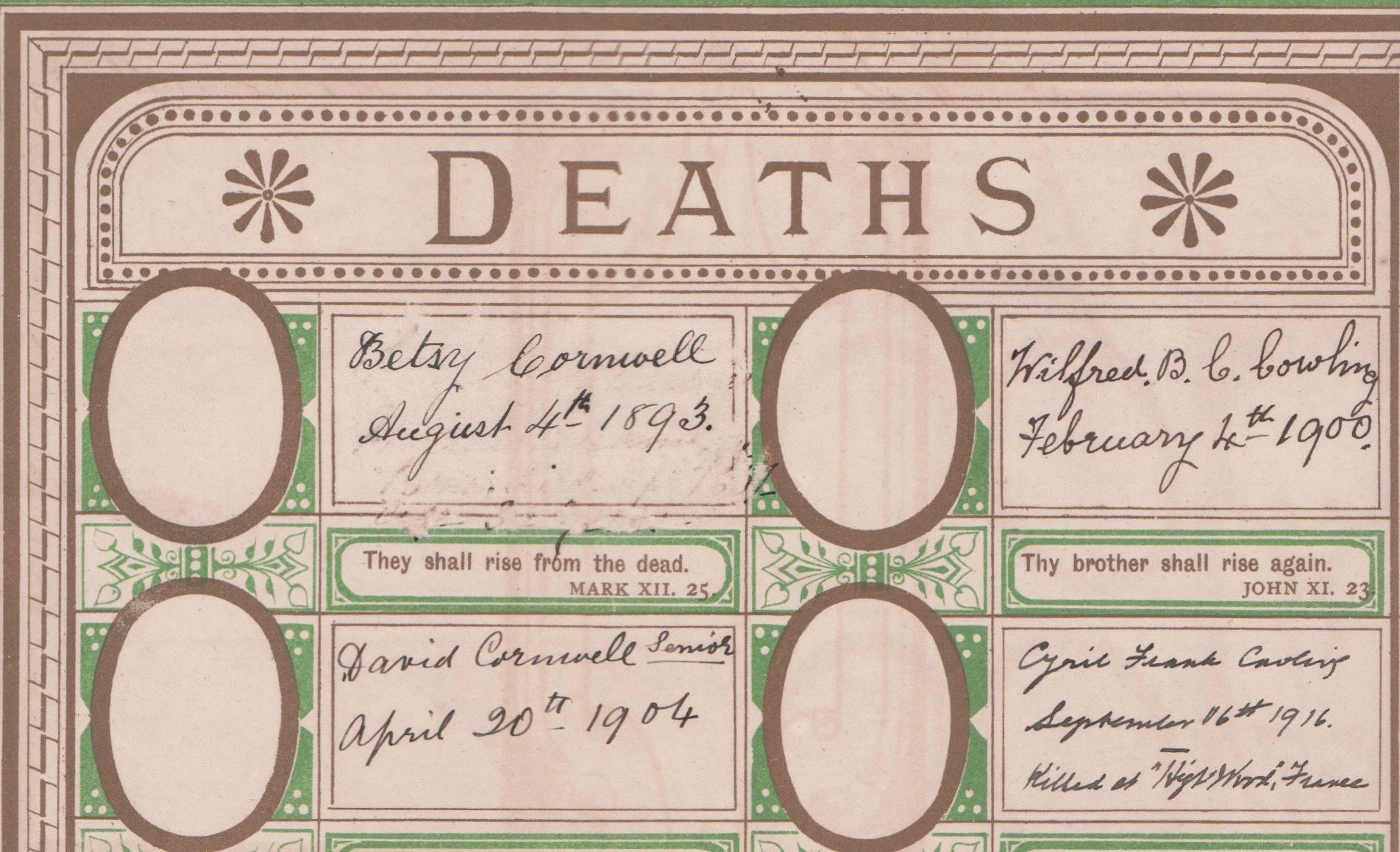 Cyril Cowling’s death recorded in the Cowling Family Bible