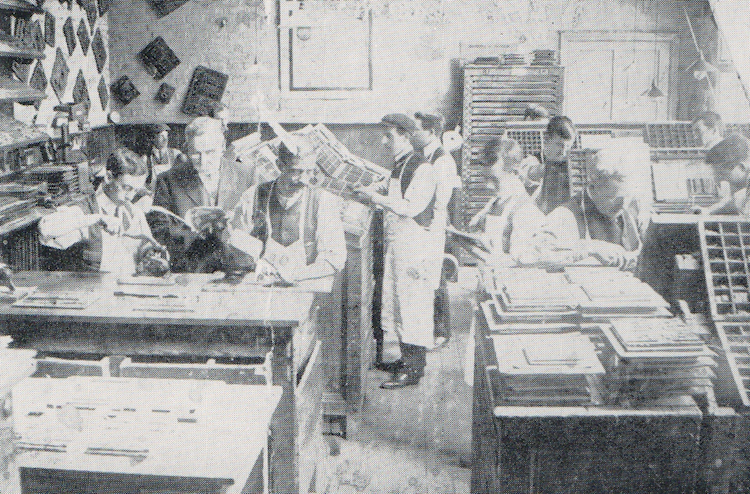 John Cowling at Cramptons, taken from T F Teversham’s The Story of a Country Printing House