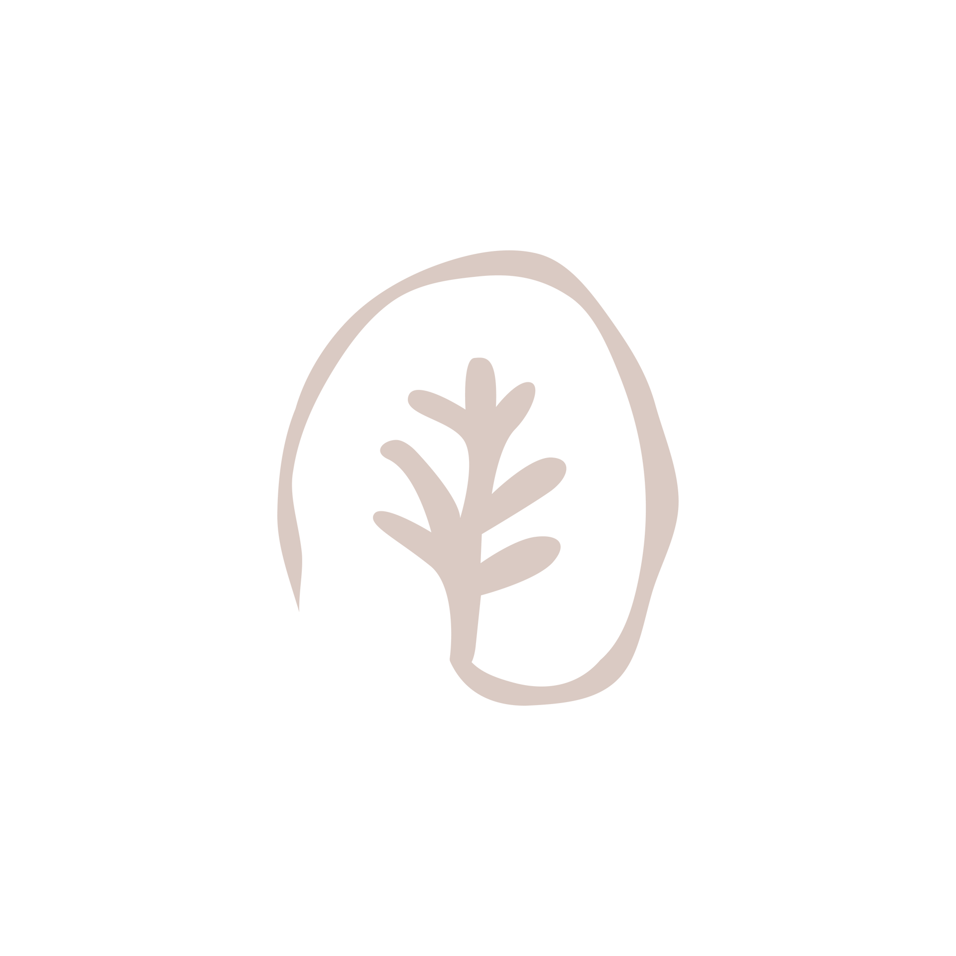 Abstract beige illustration of a tree within an oval outline.