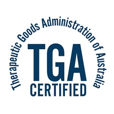 TGA Certified logo: blue and white circular seal for the Therapeutic Goods Administration of Australia.