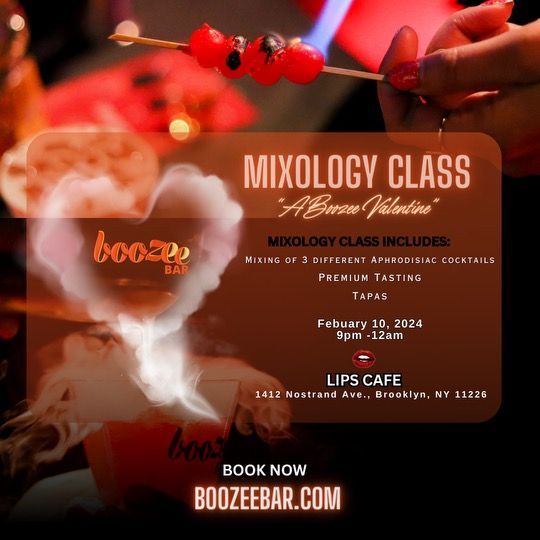 an advertisement for a mixology class at lips cafe