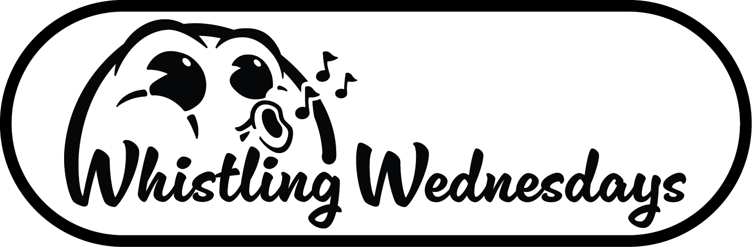 The logo header for Whistling Wednesdays, depicting the whistling-man cartoon mascot with the full title.