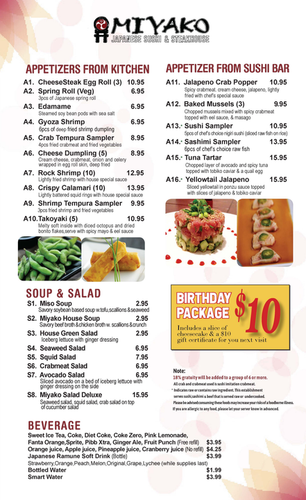 Miyako sushi menu discount