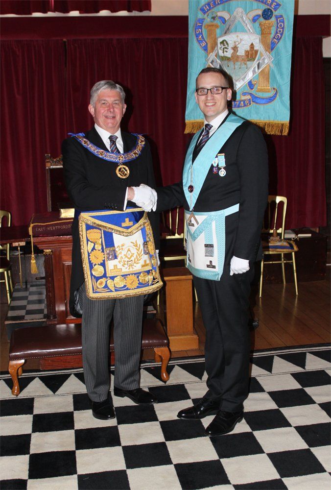 The Right Worshipful Provincial Grand Master, R W Paul Gower with W Bro Thomas Day