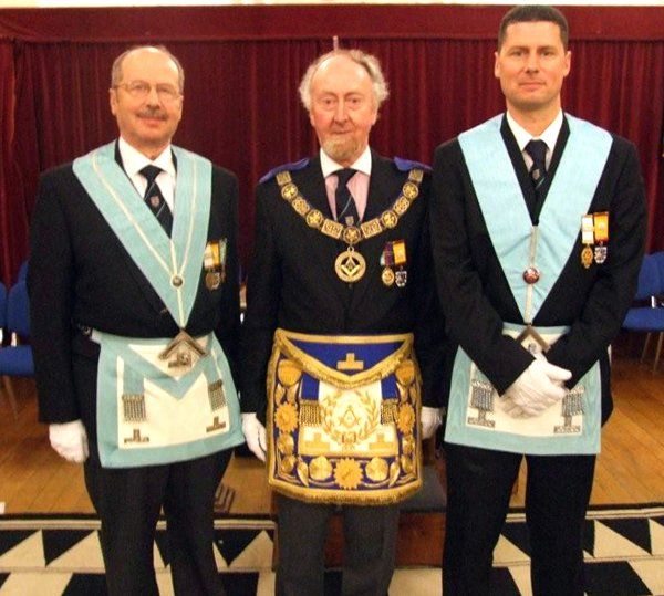 W Bros Michael and Matthew Dennis with the Right Worshipful Provincial Grand Master, R W Bro Colin Harris