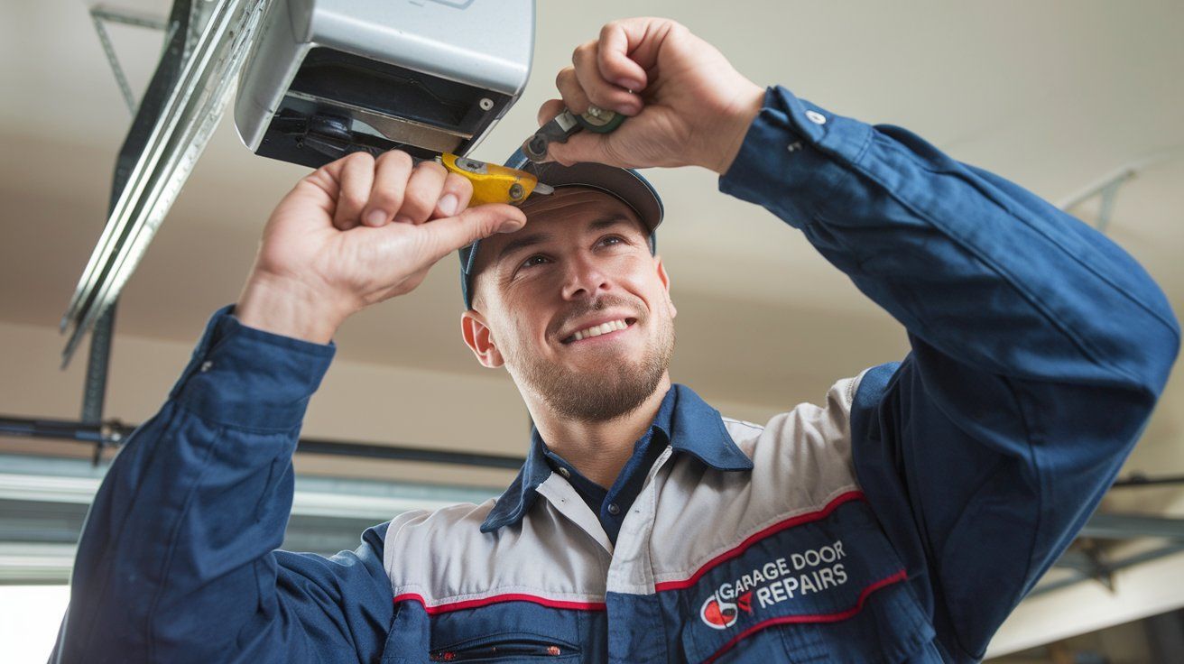 Garage Door REpair Tech fixing 