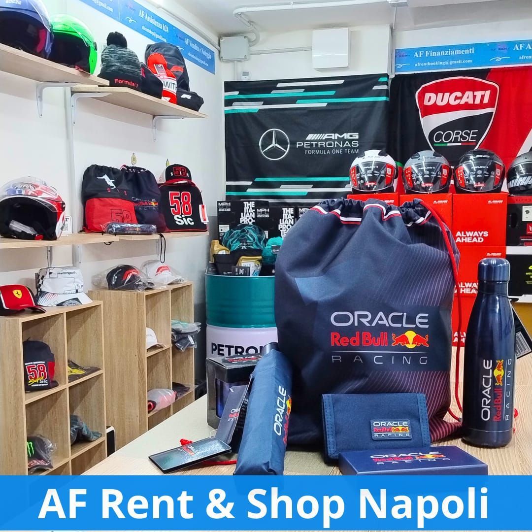Shop official Ducati, MotoGP, and Formula 1 merchandise in Naples. T-shirts, gadgets, and exclusive racing accessories at AF 
