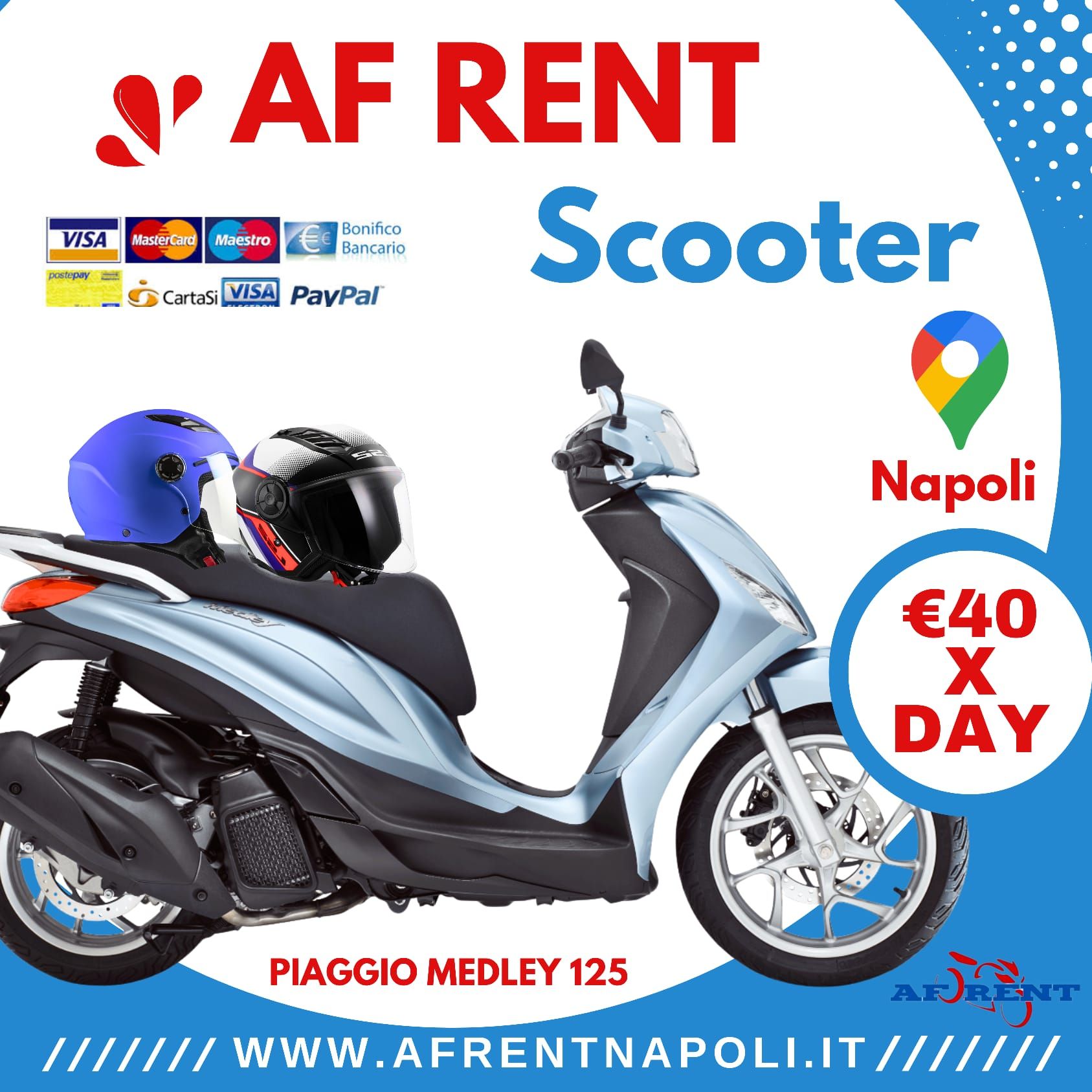  Rent Scooter Naples Piaggio Medley 125 in Naples Station.delivery to Naples Port.
