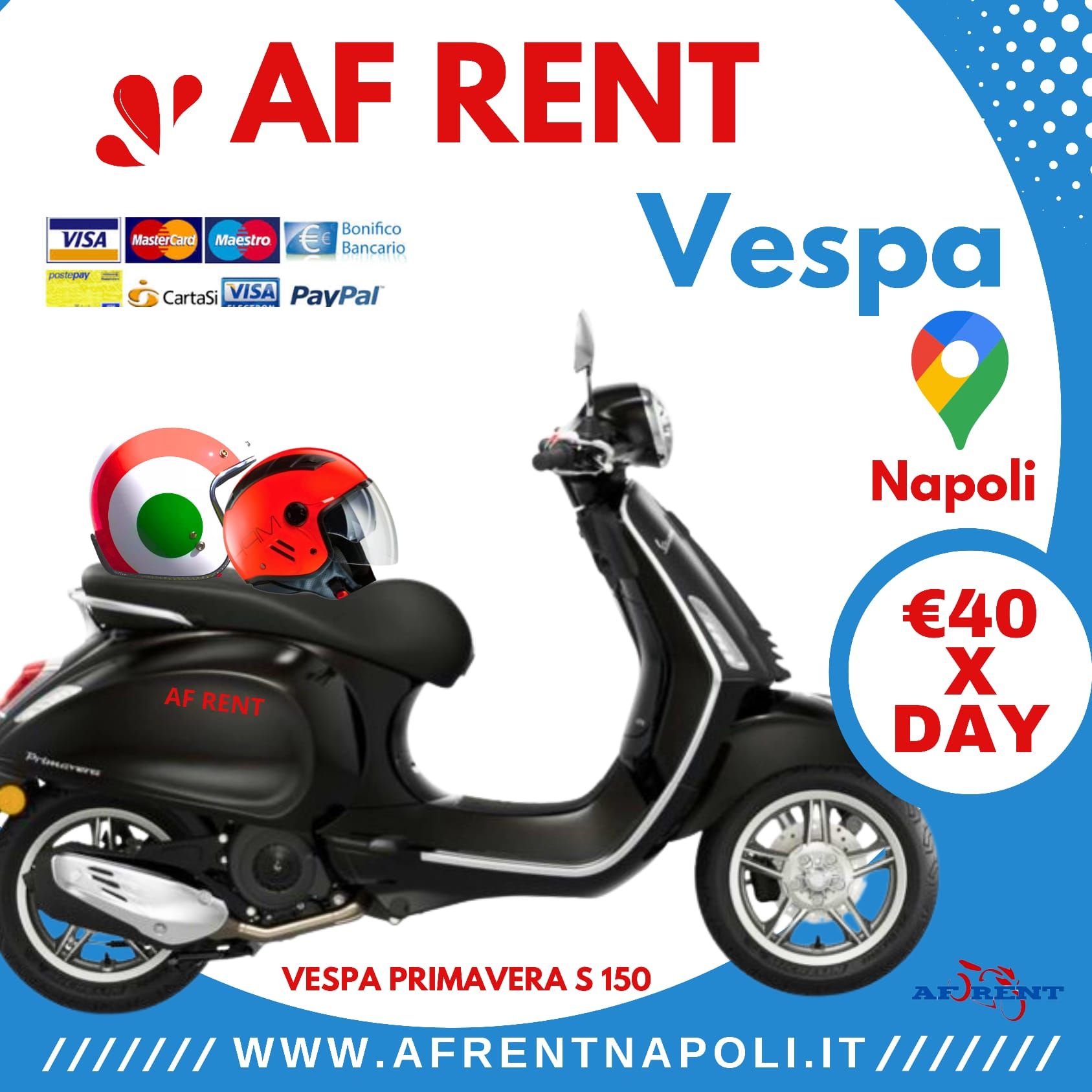 Rent Vespa Naples Elegant Black Vespa Primavera S 150 for rent in Naples. Ideal near Naples Port and Central Station. AF Rent